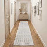 10' Gray And Ivory Moroccan Washable Runner Rug