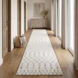 12' Gray And Ivory Moroccan Washable Runner Rug