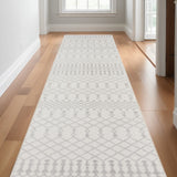 12' Gray And Ivory Moroccan Washable Runner Rug