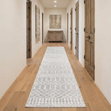 12' Gray And Ivory Moroccan Washable Runner Rug