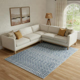 8' X 10' Blue and Ivory Moroccan Power Loom Washable Area Rug