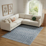 9' X 12' Blue and Ivory Moroccan Power Loom Washable Area Rug