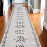 10' Gray Geometric Washable Runner Rug