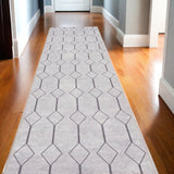 10' Cream Geometric Washable Runner Rug