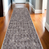 10' Brown Geometric Washable Runner Rug