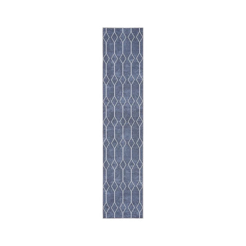 10' Blue Geometric Washable Runner Rug
