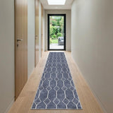 10' Blue Geometric Washable Runner Rug