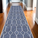 10' Blue Geometric Washable Runner Rug