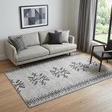 5' X 7' Gray and Ivory Geometric Power Loom Washable Area Rug