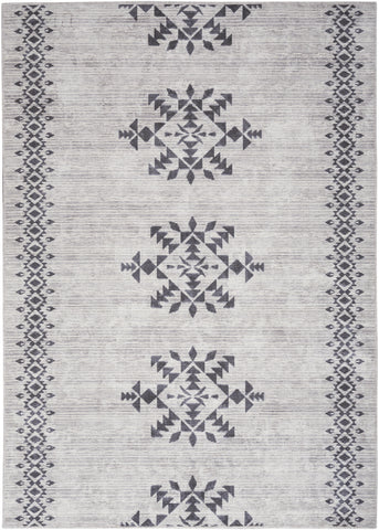 5' X 7' Gray and Ivory Geometric Power Loom Washable Area Rug