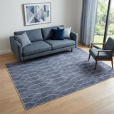 5' X 7' Blue and Ivory Geometric Power Loom Washable Area Rug