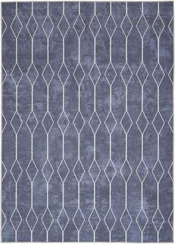 5' X 7' Blue and Ivory Geometric Power Loom Washable Area Rug