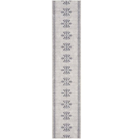8' Gray Geometric Washable Runner Rug