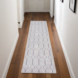 8' Cream Geometric Washable Runner Rug