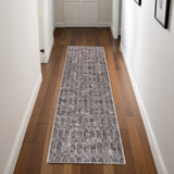 8' Brown Geometric Washable Runner Rug