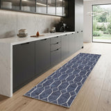 8' Blue Geometric Washable Runner Rug
