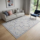 5' X 7' Ivory and Blue Oriental Power Loom Washable Area Rug