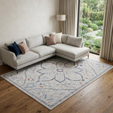 6' X 9' Ivory and Blue Oriental Power Loom Washable Area Rug