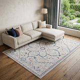 8' X 10' Ivory and Blue Oriental Power Loom Washable Area Rug