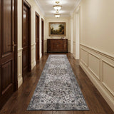 10' Green and Ivory Floral Power Loom Distressed Washable Runner Rug