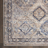 8' Ivory and Tan Floral Power Loom Distressed Washable Runner Rug
