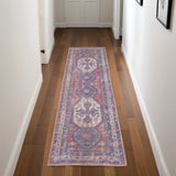 8' Blue And Red Medallion Distressed Washable Runner Rug