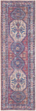 8' Blue And Red Medallion Distressed Washable Runner Rug