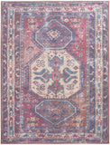 8' X 10' Blue and Red Geometric Power Loom Distressed Washable Area Rug