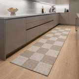 8' Natural and Ivory Geometric Power Loom Washable Non Skid Runner Rug