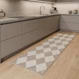 8' Natural and Ivory Geometric Power Loom Washable Non Skid Runner Rug