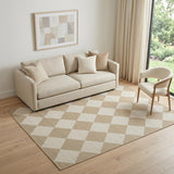 5' X 7' Natural and Ivory Geometric Power Loom Washable Non Skid Area Rug