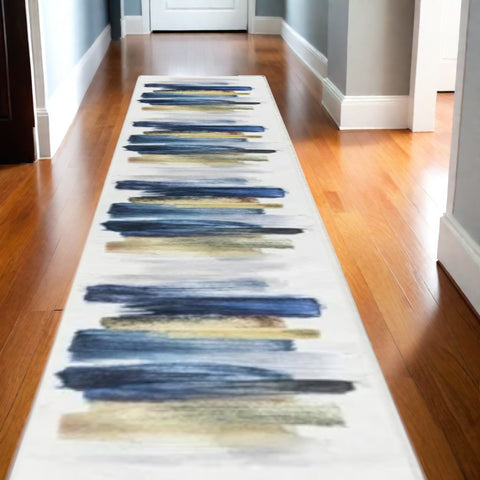 10' Blue Abstract Washable Runner Rug