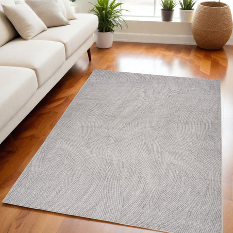 5' X 7' Gray and Ivory Abstract Power Loom Washable Non Skid Area Rug