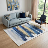 5' X 7' Ivory and Blue Abstract Power Loom Washable Non Skid Area Rug