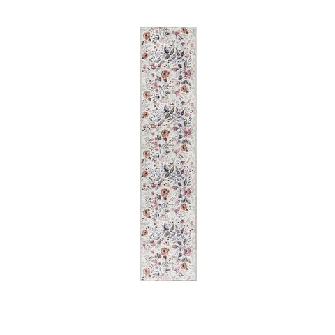 10' Ivory Floral Washable Runner Rug
