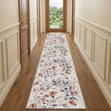 10' Ivory Floral Washable Runner Rug