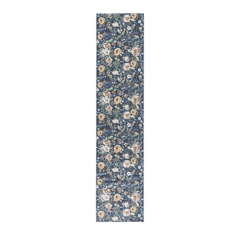 10' Blue Floral Washable Runner Rug