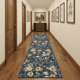 10' Blue Floral Washable Runner Rug