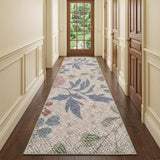 10' Cream Floral Washable Runner Rug