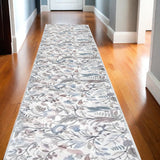 10' Ivory Floral Washable Runner Rug