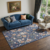 5' X 7' Blue and Green Floral Power Loom Washable Non Skid Area Rug