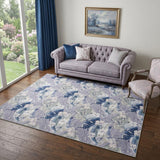 5' X 7' Ivory Blue and Gray Floral Power Loom Washable Non Skid Area Rug