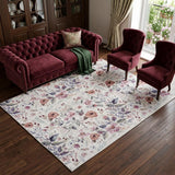 6' X 9' Ivory Pink and Green Floral Power Loom Washable Non Skid Area Rug