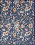 6' X 9' Blue and Green Floral Power Loom Washable Non Skid Area Rug