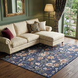 6' X 9' Blue and Green Floral Power Loom Washable Non Skid Area Rug