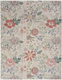 6' X 9' Ivory Green and Red Floral Power Loom Washable Non Skid Area Rug
