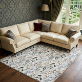 6' X 9' Ivory Green and Red Floral Power Loom Washable Non Skid Area Rug