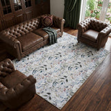 6' X 9' Ivory Blue and Gray Floral Power Loom Washable Non Skid Area Rug