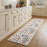 8' Ivory Floral Washable Runner Rug