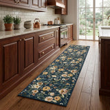 8' Blue Floral Washable Runner Rug